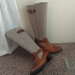 BORN Oswego Leather and Wool Riding Boots